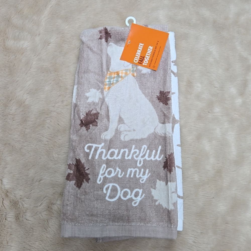 TWO-PIECE "THANKFUL FOR MY DOG" KITCHEN TOWEL SET, NEW